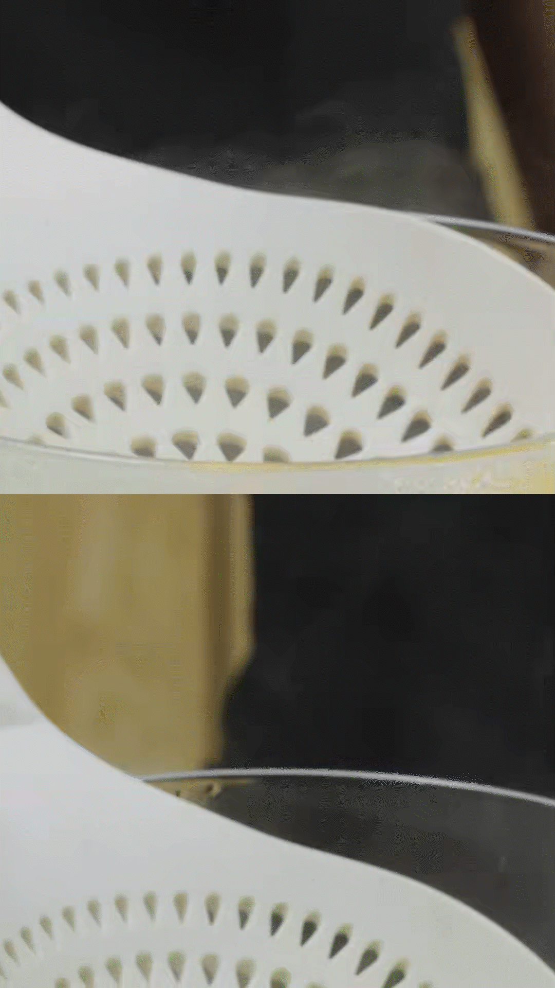 玉米筍對(duì)半切開、口蘑切片、豌豆去殼
